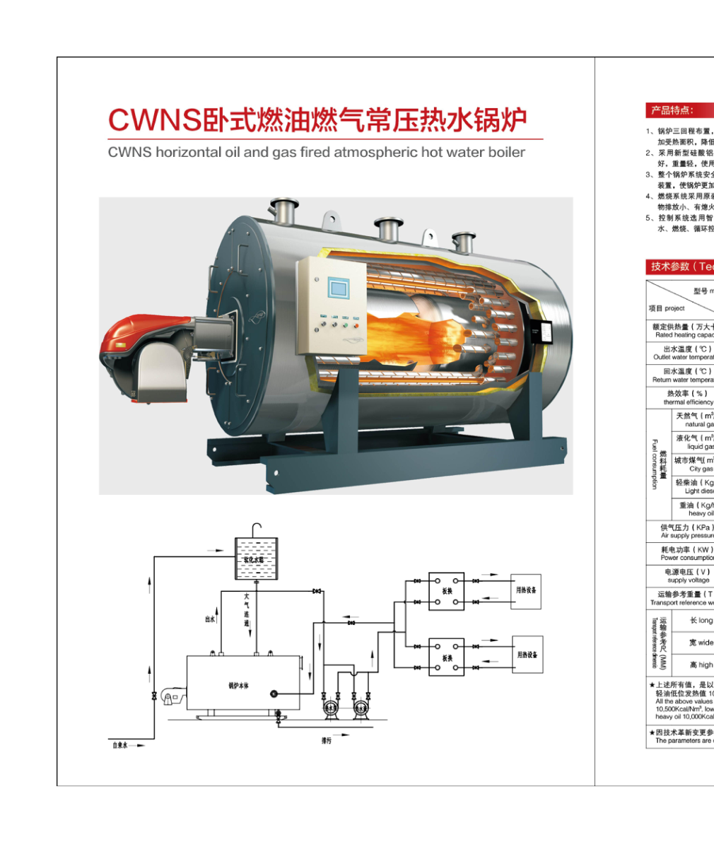 CWNS Horizontal Oil and Gas Fired Atmospheric Hot Water Boiler
