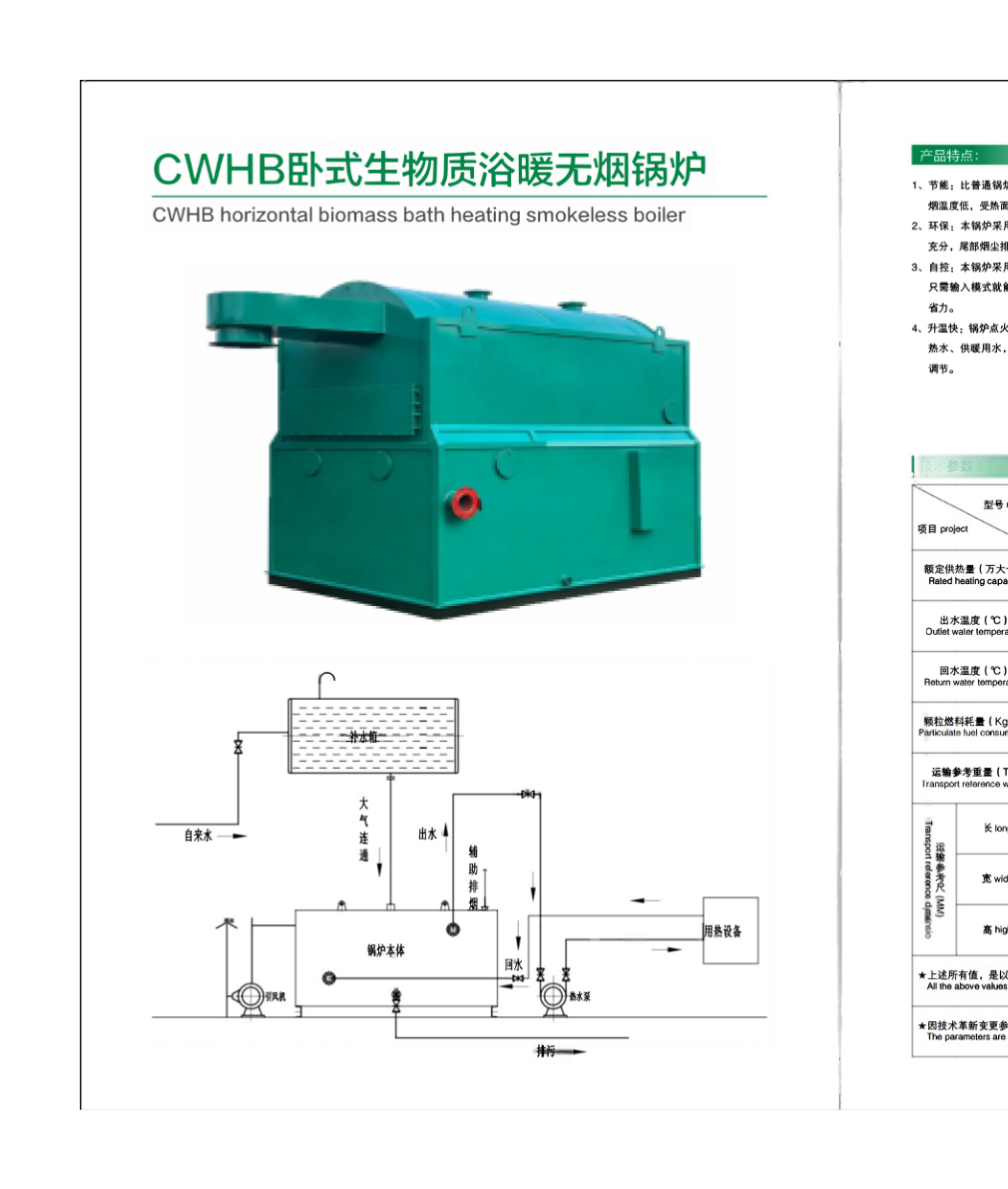 CWHB Horizontal Biomass Bath Heating Smokeless Boiler