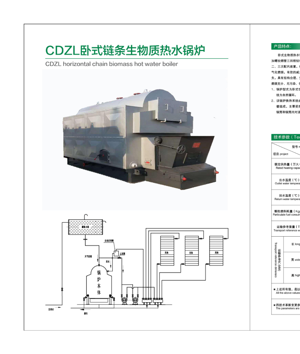 CDZL Horizontal Chain Biomass Hot Water Boiler